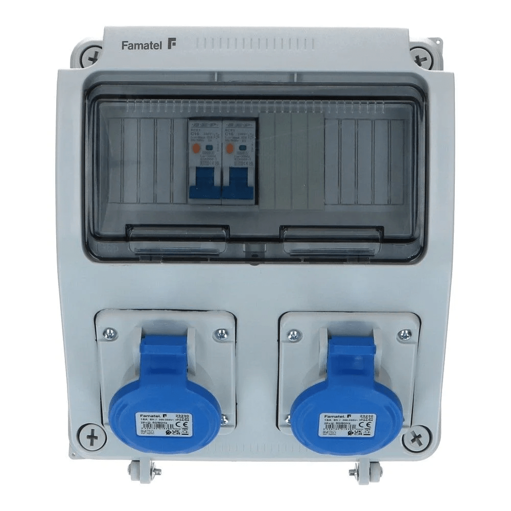 Wandverdeelkast IP54 B16 beveiligd: 2x CEE 16A 3p Wandverdeelkast IP54 B16 beveiligd: 2x CEE 16A 3p
