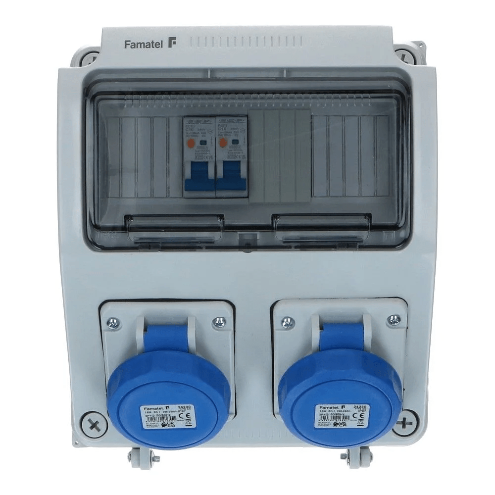 Wandverdeelkast IP65 B16 beveiligd: 2x CEE 16A 3p Wandverdeelkast IP65 B16 beveiligd: 2x CEE 16A 3p