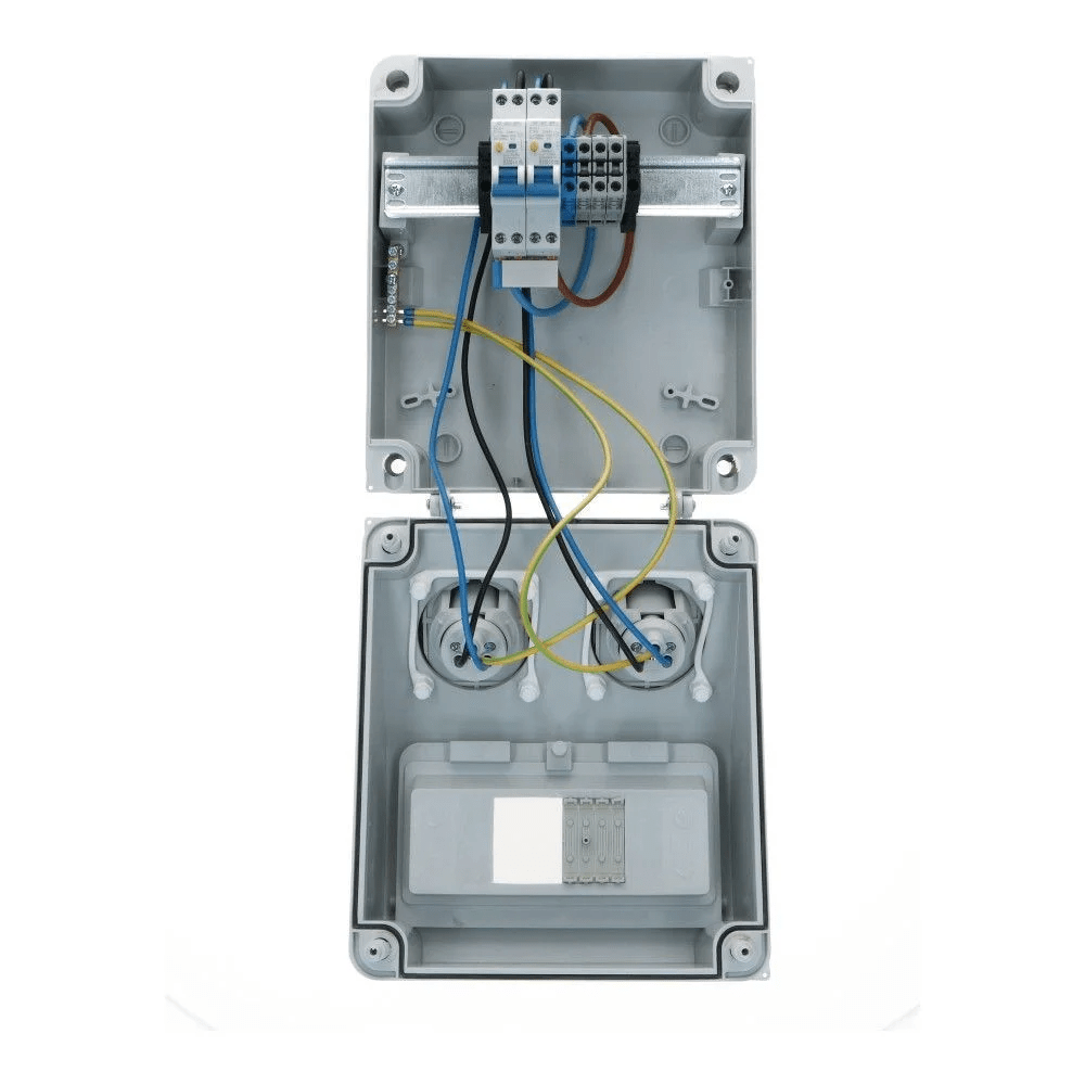 Wandverdeelkast IP65 B16 beveiligd: 2x CEE 16A 3p Wandverdeelkast IP65 B16 beveiligd: 2x CEE 16A 3p