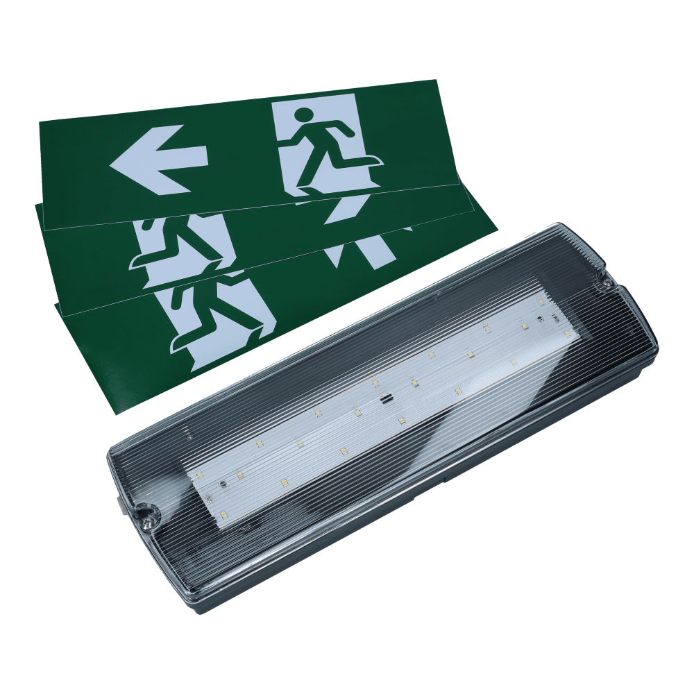 Noodverlichting wand opbouw zwart IP65 LED 280lm met 4 pictogrammen