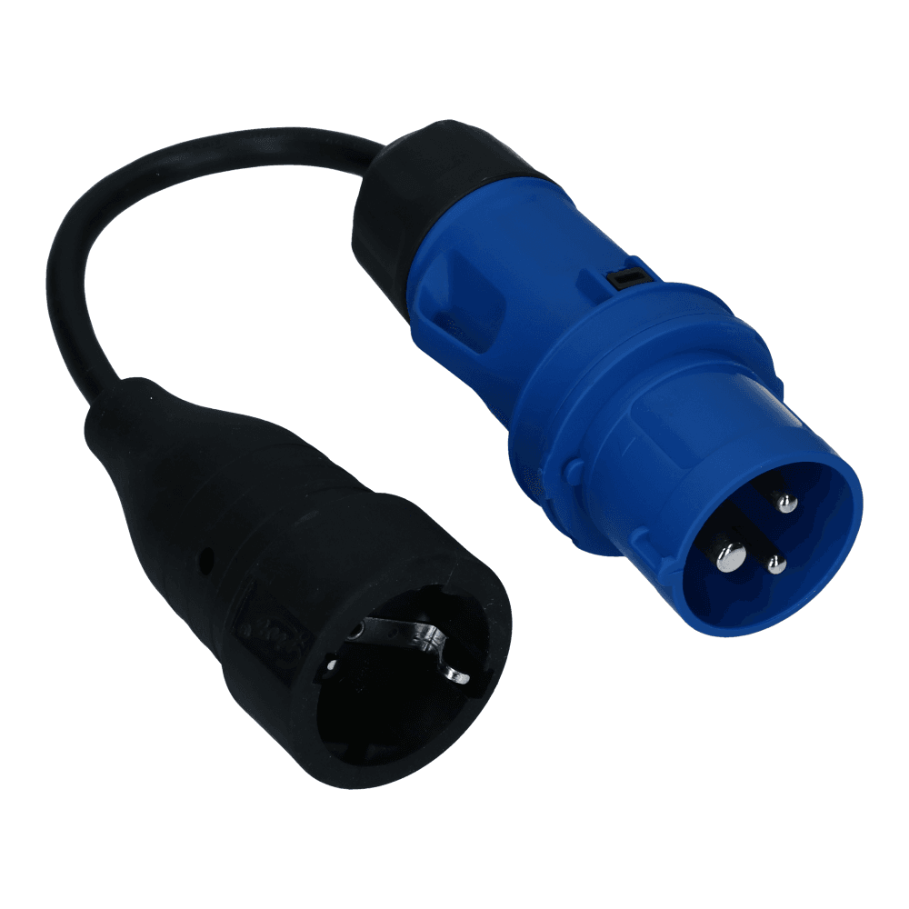 CEE male 3 polig 6H 16A Schuko female kabel 3x1.5mm² 0,25 meter IP54 H07RN-F