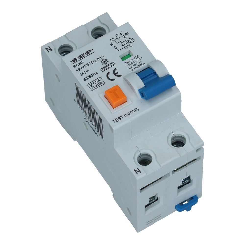 Aardlekautomaat B 16A 1 polig +nul 30mA 6kA RCM2