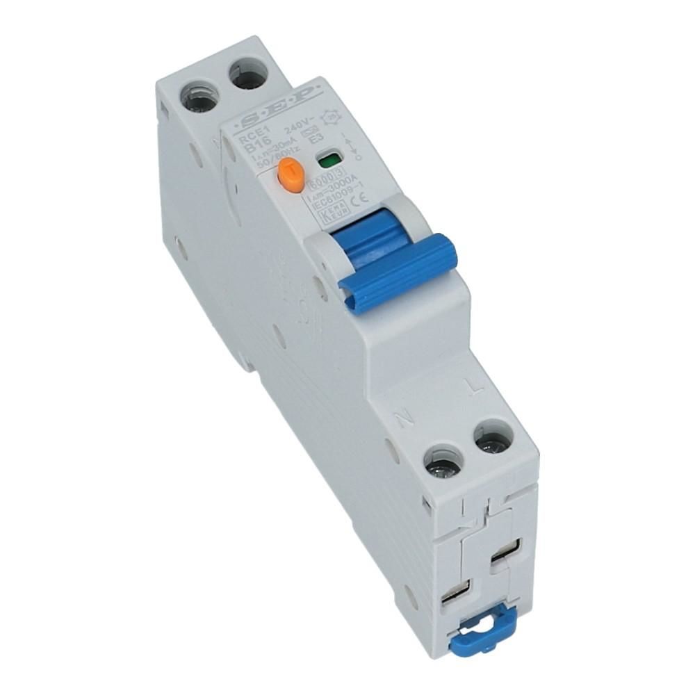 Aardlekautomaat B 16A 1 polig + nul 300mA 18mm 1 module