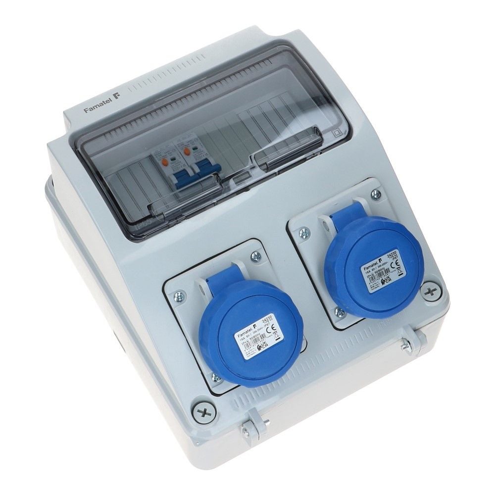Wandverdeelkast IP65 C16 beveiligd: 2x CEE 16A 3p