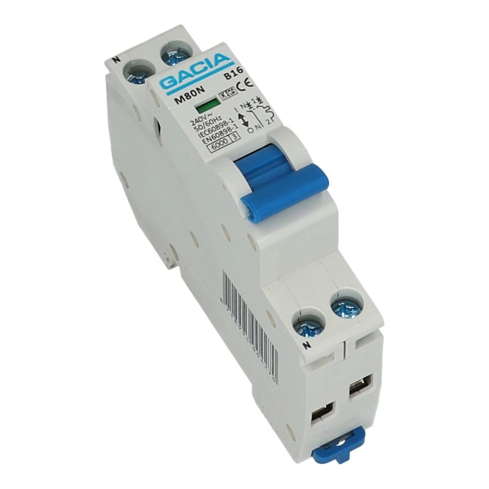 Installatieautomaat 1 polig + nul 16A karakteristiek B 6kA