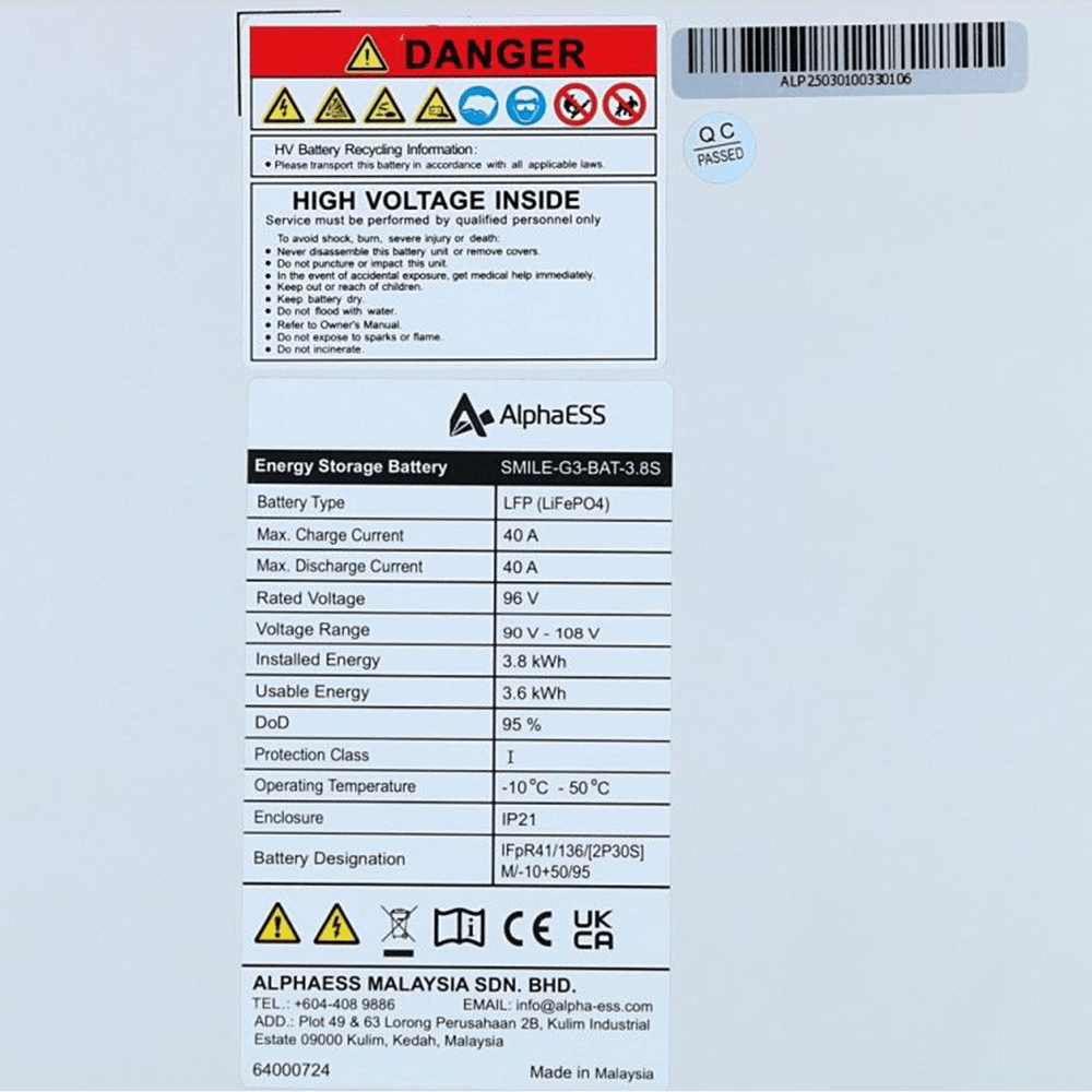 AlphaESS batterij 3.8kWh SMILE-G3-BAT-3.8S AlphaESS batterij 3.8kWh SMILE-G3-BAT-3.8S