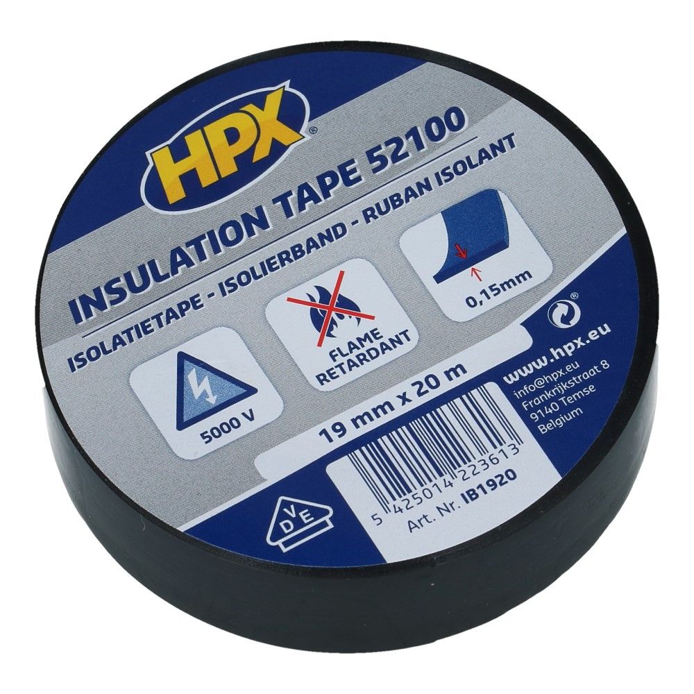 Zwart PVC isolatietape 19mm - 20 meter