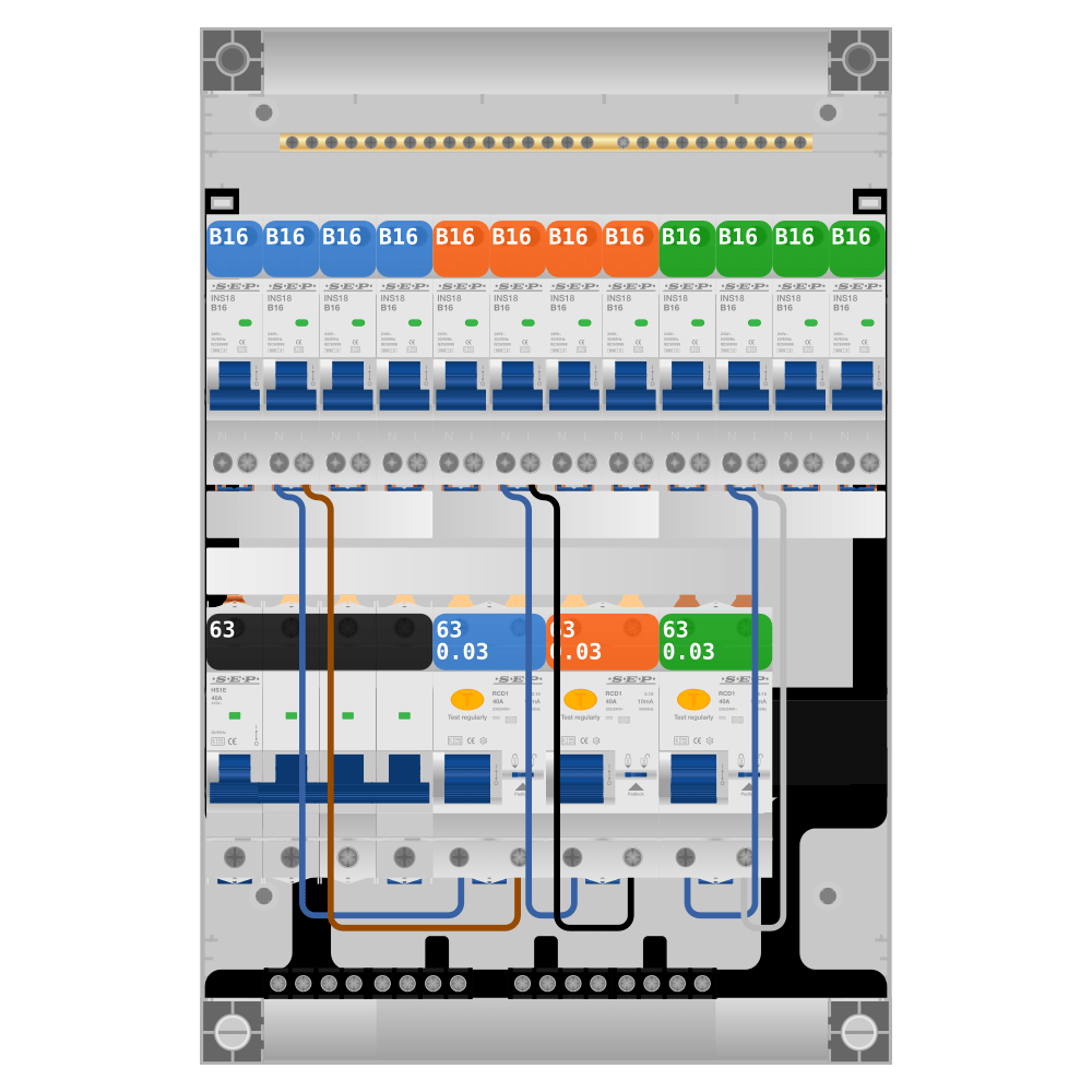 SEP Pro Groepenkast 63A 3 fase 12 groepen SEP Pro Groepenkast 63A 3 fase 12 groepen