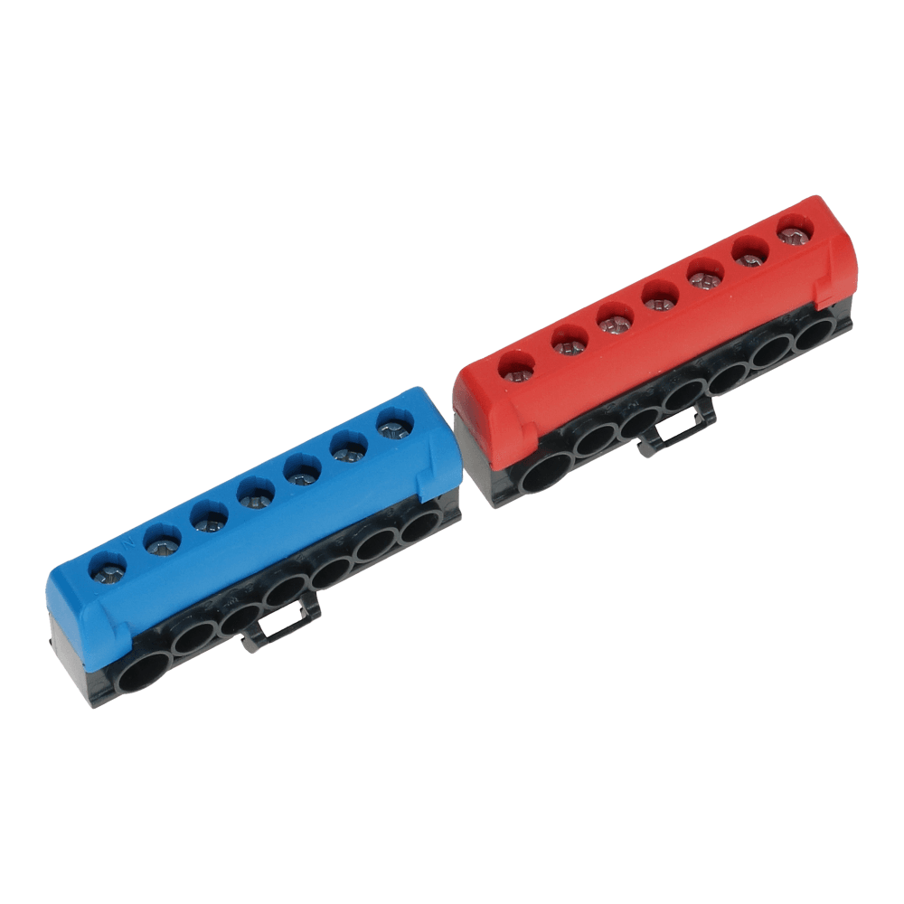 Geïsoleerde klem blauw en rood met 7 aansluitingen PrismaSeT XS