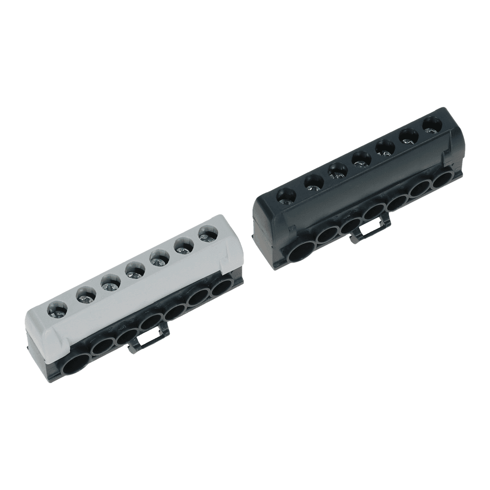 Geïsoleerde klem zwart en grijs met 7 aansluitingen PrismaSeT XS Geïsoleerde klem zwart en grijs met 7 aansluitingen PrismaSeT XS