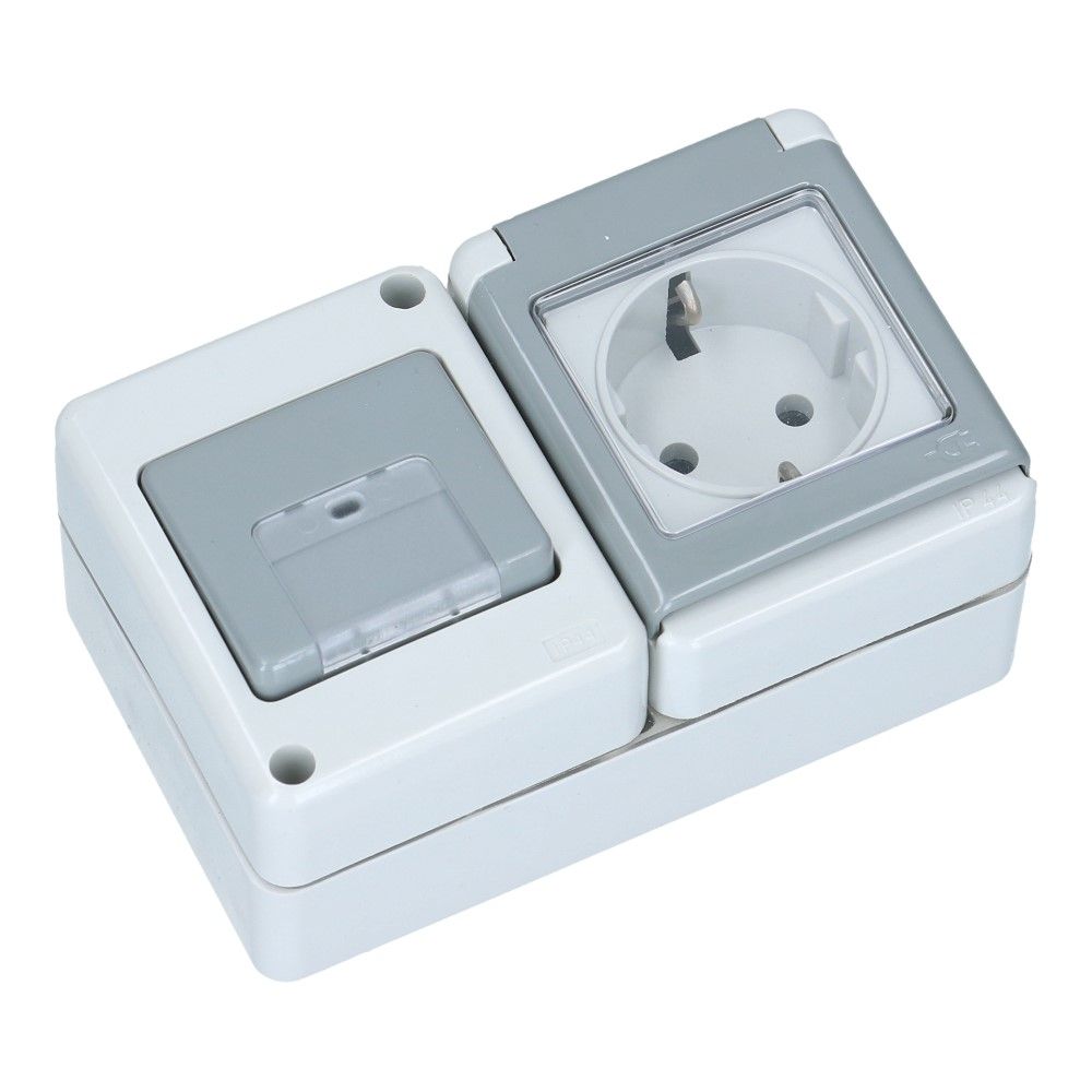 FLUID IP44 wandcontactdoos + wisselschakelaar horizontaal