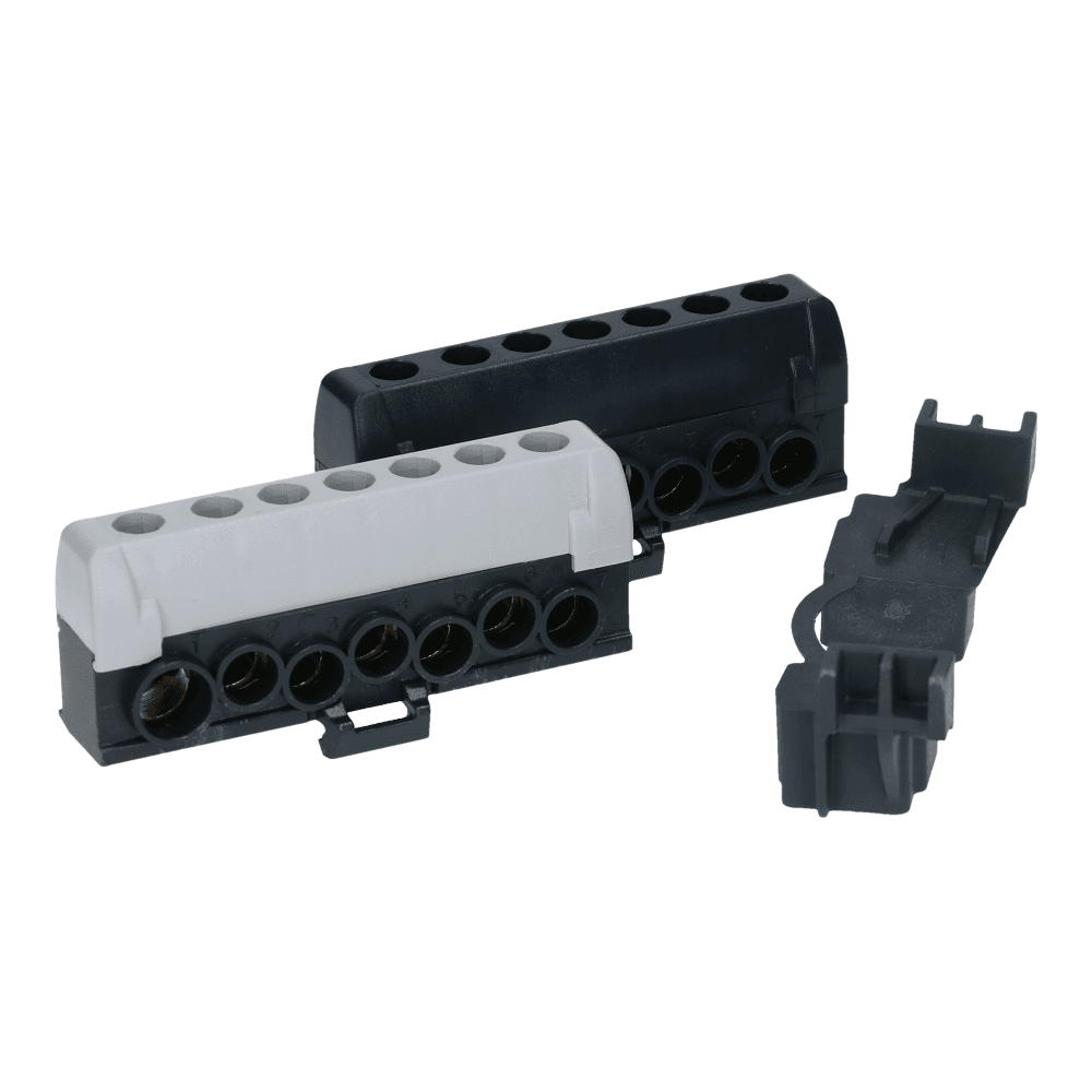 Geïsoleerde klem zwart en grijs met 7 aansluitingen PrismaSeT XS Geïsoleerde klem zwart en grijs met 7 aansluitingen PrismaSeT XS