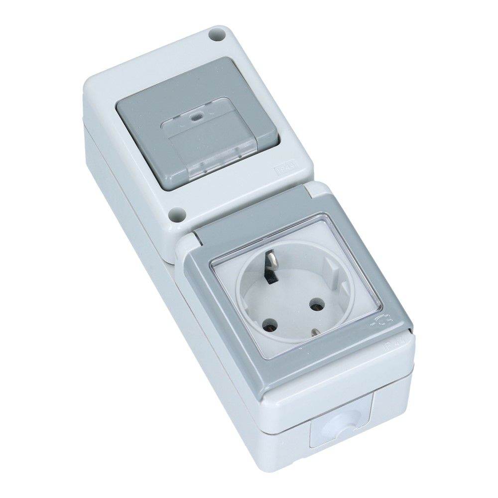 FLUID IP44 wandcontactdoos + wisselschakelaar verticaal