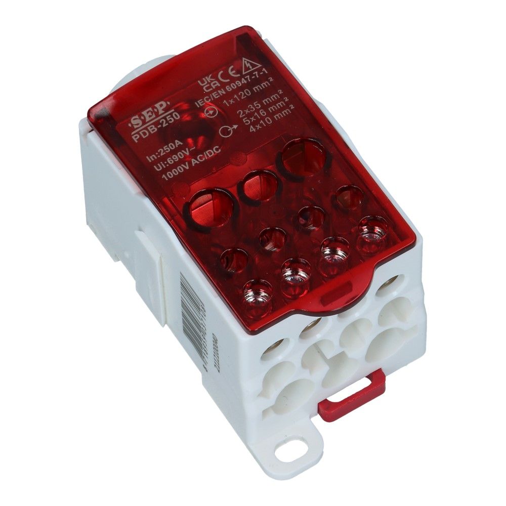 Aftakklem PDB 250A 1x120mm² - 2x35mm² 5x16mm² 4x10mm² 24.5kA